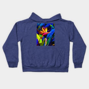 Colorful Bird of Paradise Flower and Leaves Painting Kids Hoodie